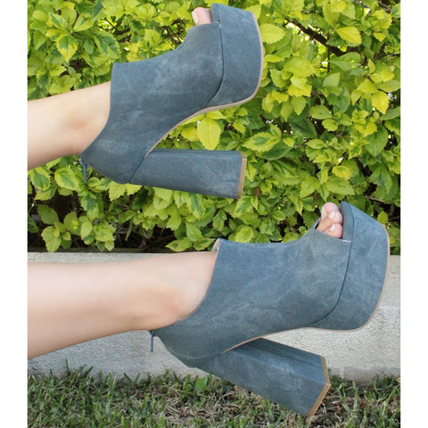 BOTÍN PEEP TOE MEZCLILLA DE TACÓN CAMPANA CON PLATAFORMA (MOD 1011)