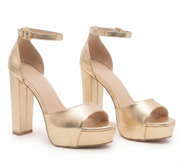 ZAPATILLAS ORO ELEGANTES CON TACON GRUESO Y PALTAFORMA (MOD 7145)