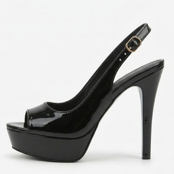 ZAPATILLA PEEP TOE NEGRA DE TACÓN DE AGUJA (MOD 7113)