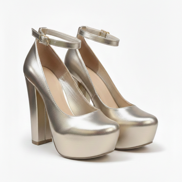 ZAPATILLA ORO CON TACÓN GRUESO Y PLATAFORMA (MOD 700)