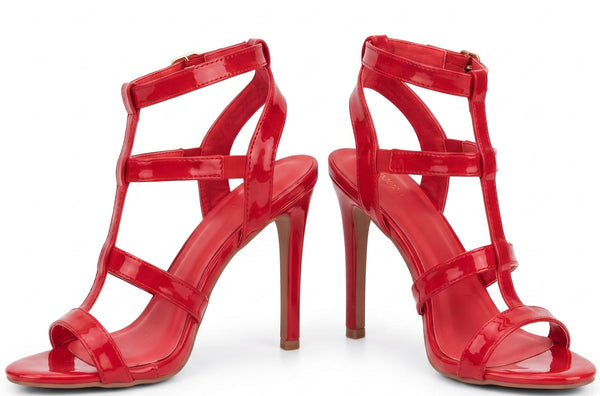 ZAPATILLA ROJA DE TACÓN DE AGUJA CON TIRAS Y HEBILLAS (MOD 7203)