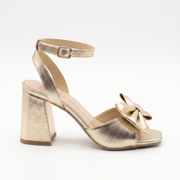 ZAPATILLA CÓMODA ORO CON MOÑO DE TACÓN ANCHO (MOD 5021)