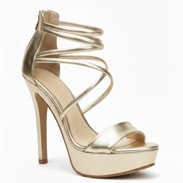 ZAPATILLA CASUAL ORO DE TACÓN DELGADO CON TIRAS (MOD 300)