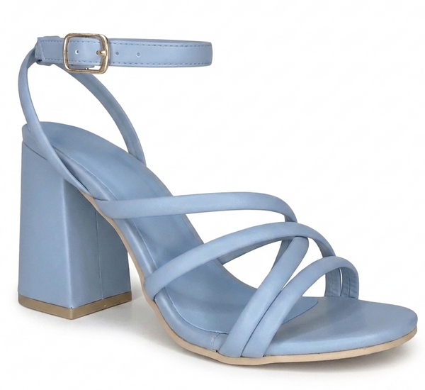 Zapatilla Celeste De Tacón Campana Con Tiras (MOD 705)