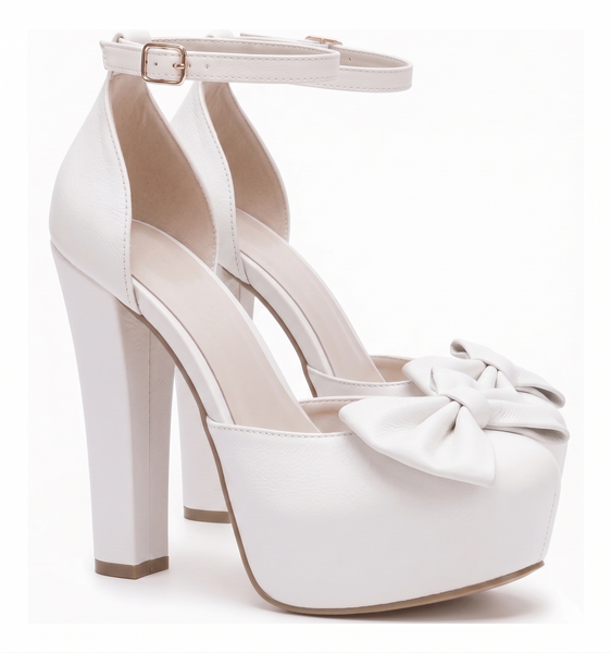 ZAPATILLA BLANCA CON MOÑO Y TACÓN GRUESO (MOD 1000)