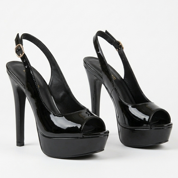 ZAPATILLA PEEP TOE NEGRA DE TACÓN DE AGUJA (MOD 7113)
