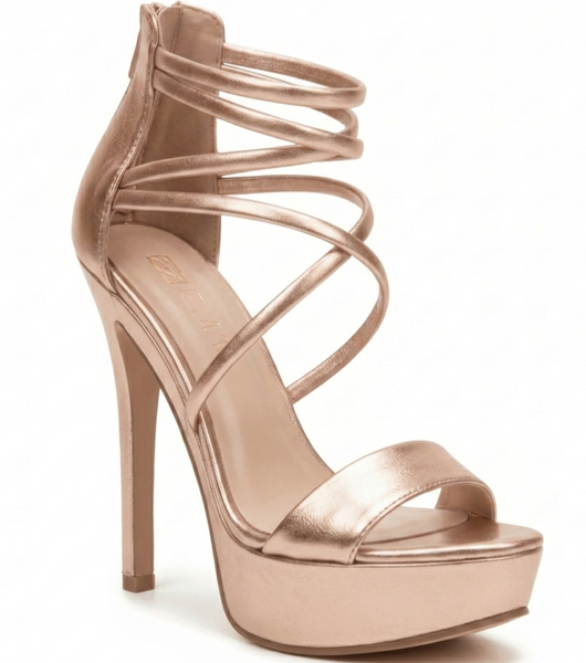 ZAPATILLA CASUAL ORO ROSADO DE TACÓN DELGADO CON TIRAS (MOD 300)