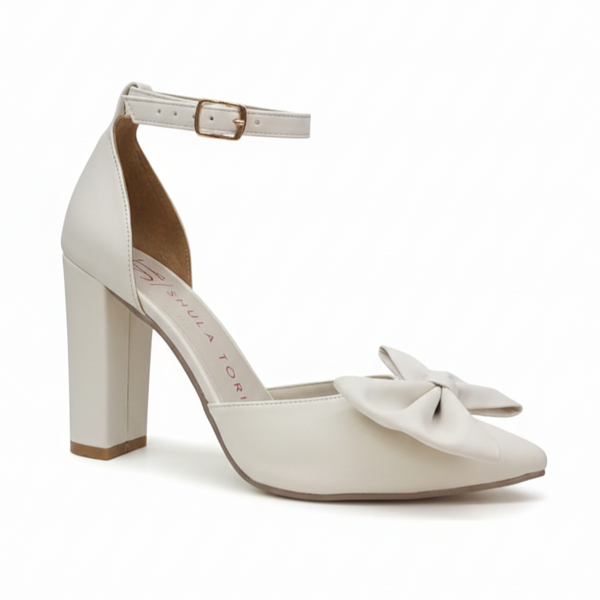 ZAPATILLA PUNTAL HUESO DE TACÓN GRUESO CON MOÑO (MOD 4009)