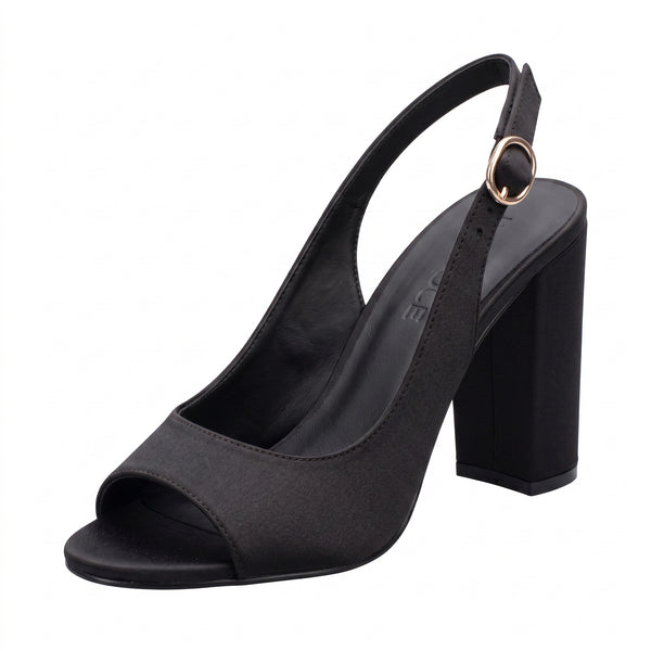 ZAPATILLA PEEP TOE NEGRA DE TACÓN GRUESO (MOD 7334)