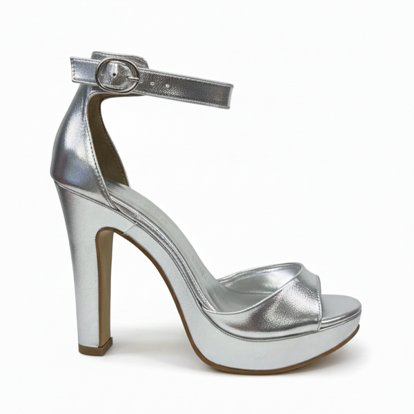 SANDALIA PLATA DE TACÓN GRUESO CON PLATAFORMA (MOD 2084)