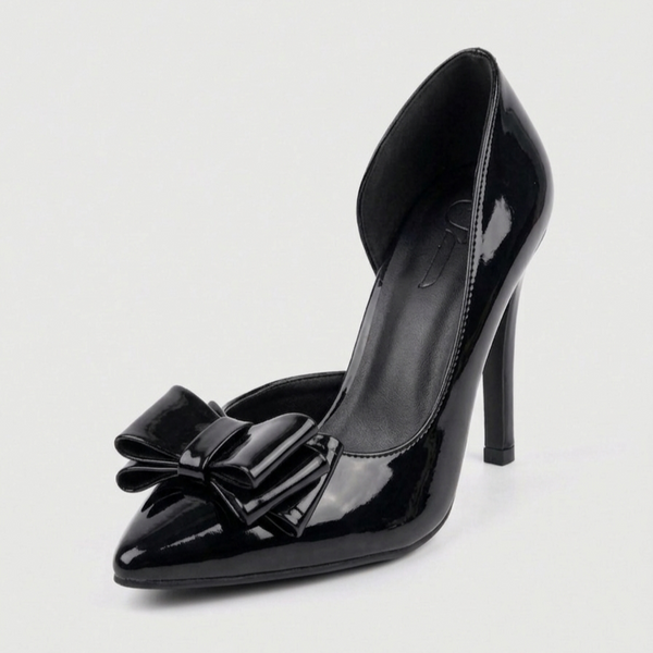 ZAPATILLA PUNTAL NEGRA CON TACÓN DELGADO Y MOÑO (MOD 4033)