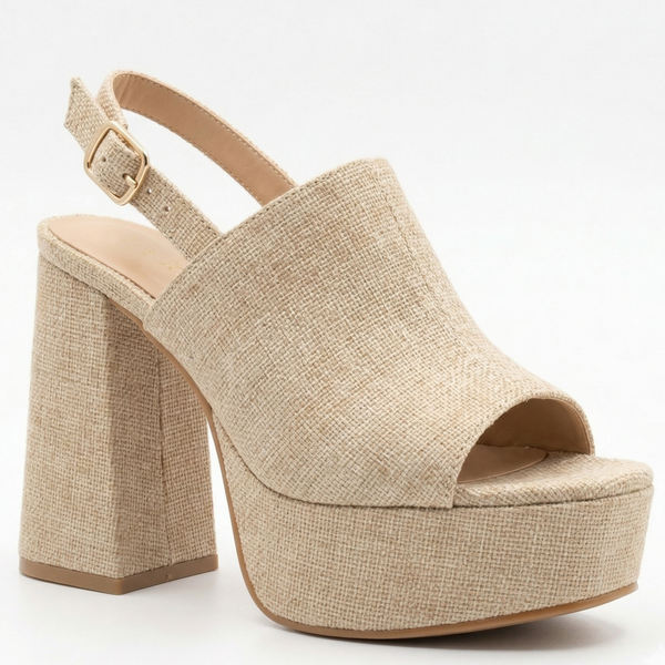 ZAPATILLAS PEEP TOE NATURAL DE TACÓN GRUESO Y PLATAFORMA (MOD 201)