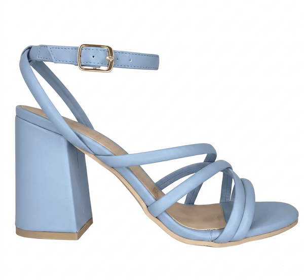 Zapatilla Celeste De Tacón Campana Con Tiras (MOD 705)