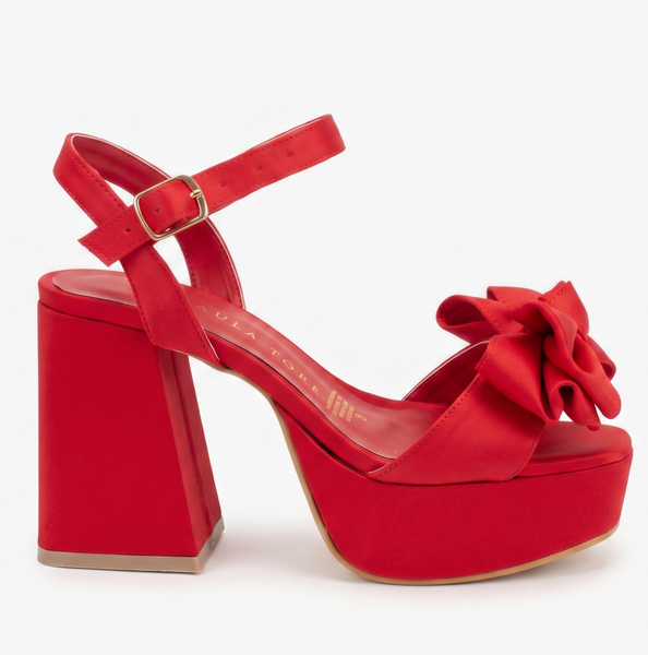 ZAPATILLA ROJA DE TACÓN CAMPANA CON PLATAFORMA Y MOÑO (MOD 305)