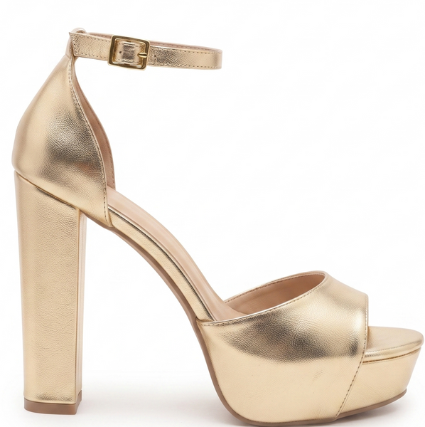 ZAPATILLAS ORO ELEGANTES CON TACON GRUESO Y PALTAFORMA (MOD 7145)