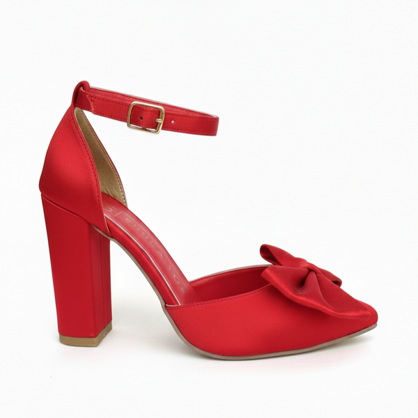 ZAPATILLA PUNTAL ROJA DE TACÓN GRUESO CON MOÑO (MOD 4009)