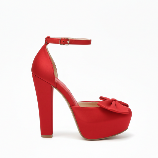 ZAPATILLA ROJA CON MOÑO DE TACÓN GRUESO Y PLATAFORMA (MOD 1000)