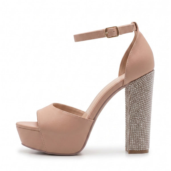 ZAPATILLA MAQUILLAJE DE TACÓN GRUESO CON PIEDRAS (MOD 7145)