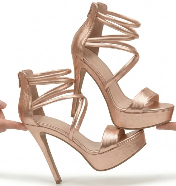 ZAPATILLA CASUAL ORO ROSADO DE TACÓN DELGADO CON TIRAS (MOD 300)