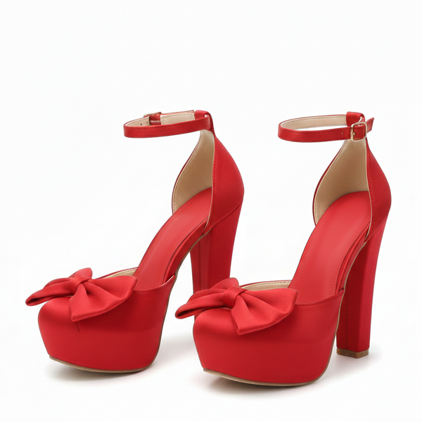 ZAPATILLA ROJA CON MOÑO DE TACÓN GRUESO Y PLATAFORMA (MOD 1000)