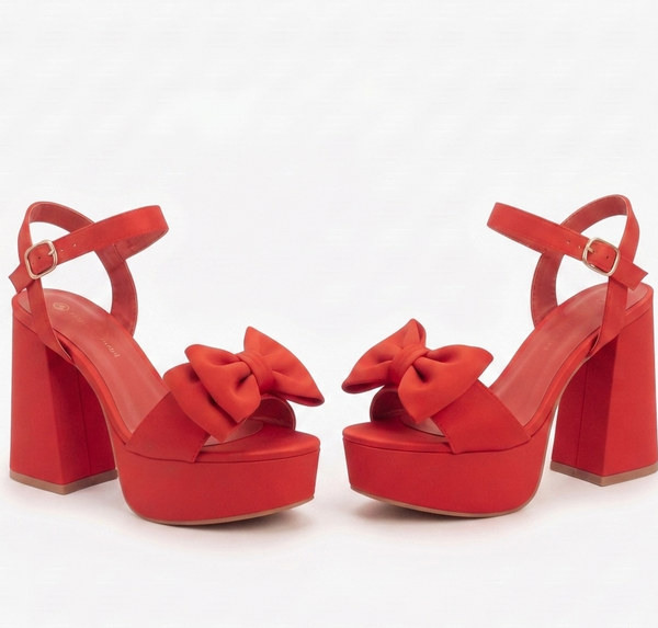 ZAPATILLA ROJA DE TACÓN CAMPANA CON PLATAFORMA Y MOÑO (MOD 305)
