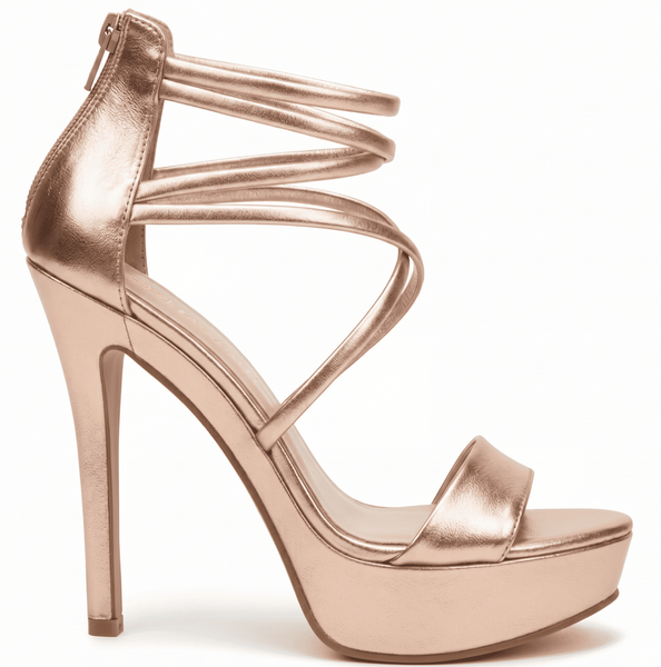 ZAPATILLA CASUAL ORO ROSADO DE TACÓN DELGADO CON TIRAS (MOD 300)