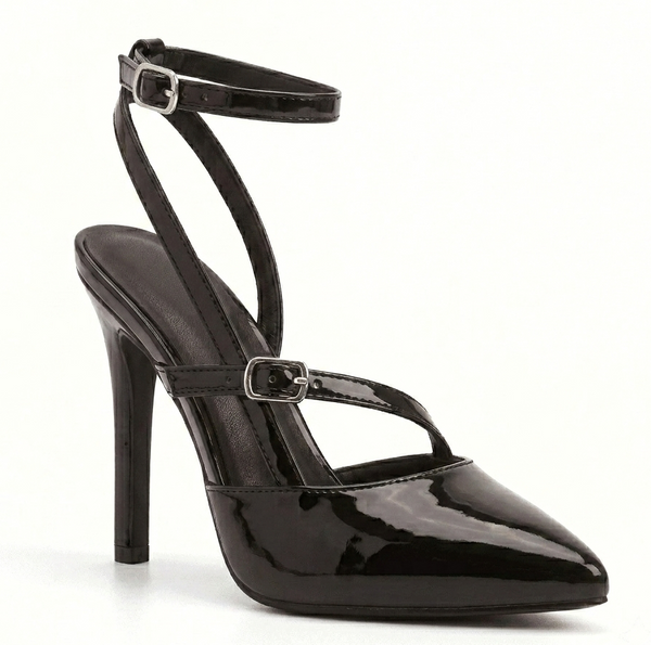 ZAPATILLA PUNTAL NEGRA DE TACÓN DE AGUJA CON HEBILLAS (MOD 4034)