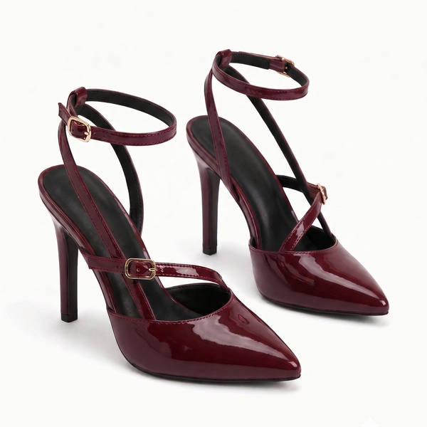 ZAPATILLA PUNTAL VINO DE TACÓN DE AGUJA CON HEBILLAS (MOD 4034)