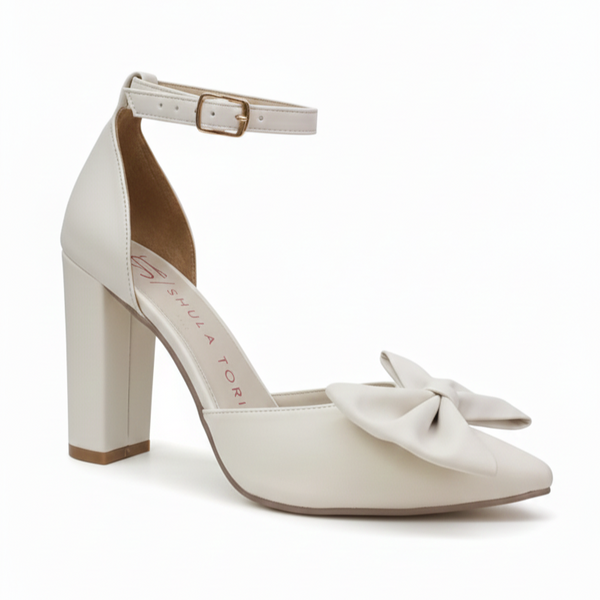 ZAPATILLA PUNTAL HUESO DE TACÓN GRUESO CON MOÑO (MOD 4009)