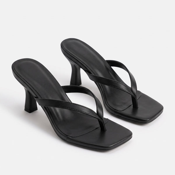 SANDALIAS NEGRAS DE PATA DE GALLO CON TACÓN BAJO (MOD EQUAL-02)