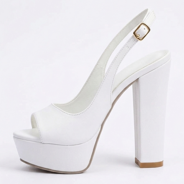 ZAPATILLA PEEP TOE BLANCA DE TACÓN GRUESO (MOD 7113)