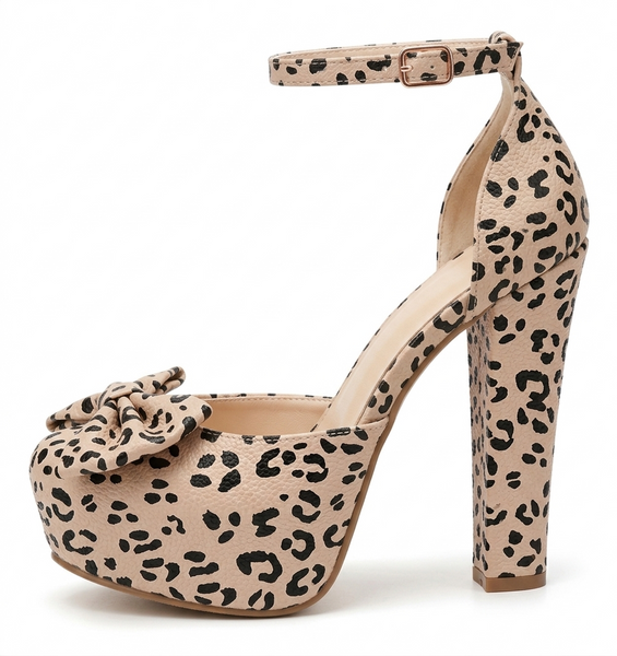 ZAPATILLA ANIMAL PRINT CON MOÑO Y TACÓN GRUESO (MOD 1000)