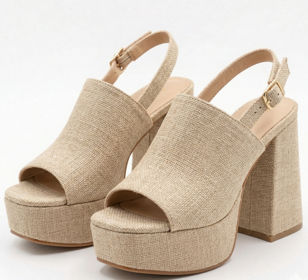ZAPATILLAS PEEP TOE NATURAL DE TACÓN GRUESO Y PLATAFORMA (MOD 201)