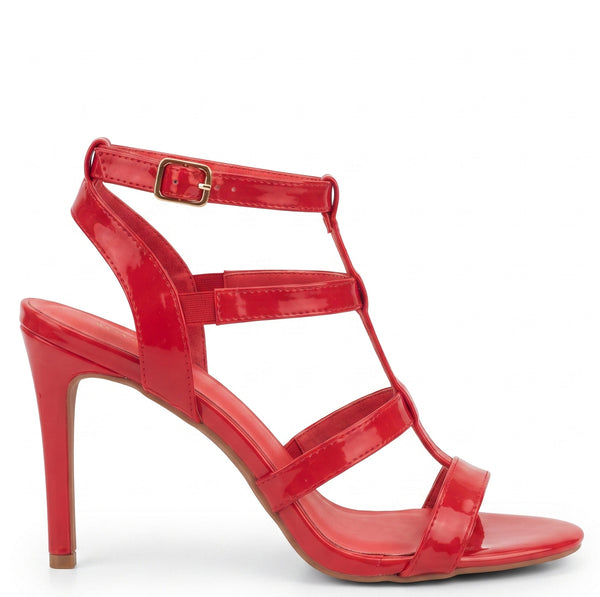 ZAPATILLA ROJA DE TACÓN DE AGUJA CON TIRAS Y HEBILLAS (MOD 7203)