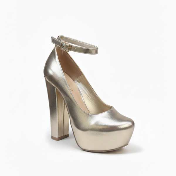 ZAPATILLA ORO CON TACÓN GRUESO Y PLATAFORMA (MOD 700)