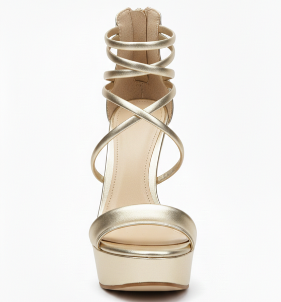 ZAPATILLA CASUAL ORO DE TACÓN DELGADO CON TIRAS (MOD 300)