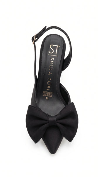 ZAPATILLAS NEGRAS PARA MUJER TIPO SLINGBACK CON MOÑO (MOD 3003)