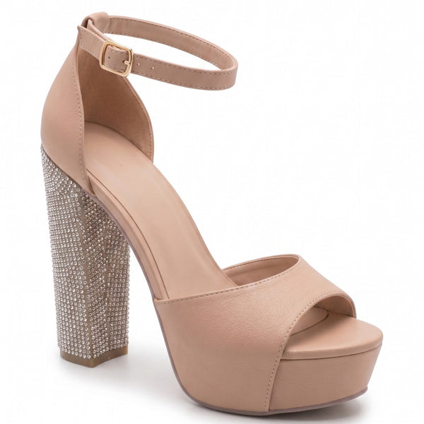 ZAPATILLA MAQUILLAJE DE TACÓN GRUESO CON PIEDRAS (MOD 7145)