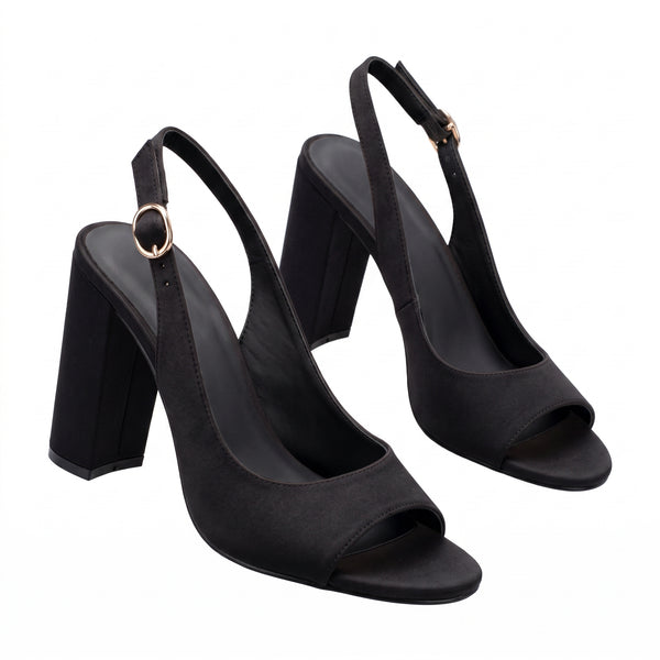 ZAPATILLA PEEP TOE NEGRA DE TACÓN GRUESO (MOD 7334)