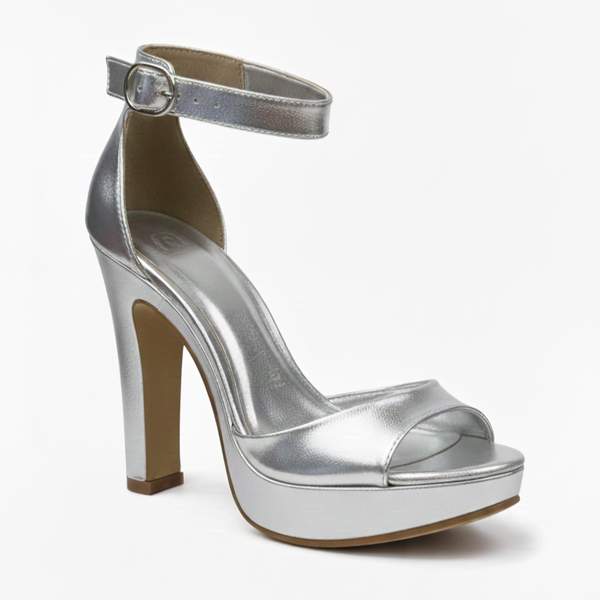SANDALIA PLATA DE TACÓN GRUESO CON PLATAFORMA (MOD 2084)