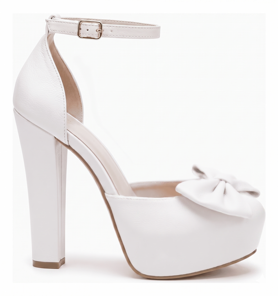 ZAPATILLA BLANCA CON MOÑO Y TACÓN GRUESO (MOD 1000)