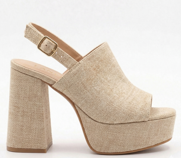 ZAPATILLAS PEEP TOE NATURAL DE TACÓN GRUESO Y PLATAFORMA (MOD 201)