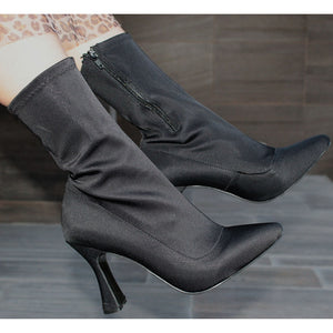 BOTÍN STILETTO STRETCH NEGRO DE TACÓN DELGADO (MOD 1012)