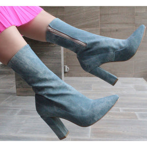 BOTÍN STILETTO STRETCH MEZCLILLA DE TACÓN GRUESO (MOD 1012)