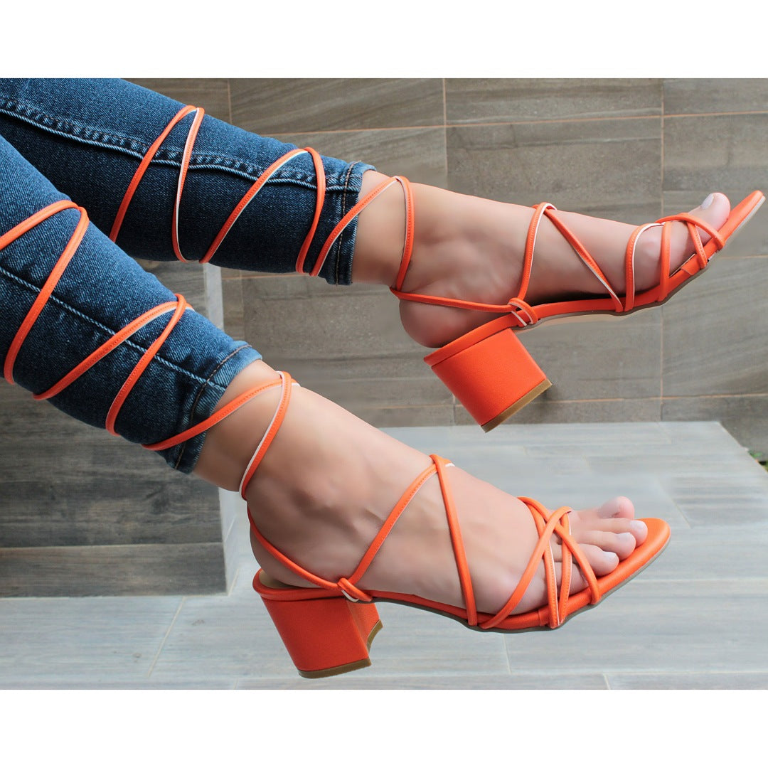 SANDALIA NARANJA DE TACÓN CAMPANA CON TIRAS (MOD 5011)