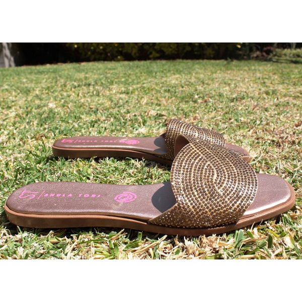 SANDALIA PLANA ORO ROSADO CON PIEDRAS (MOD LIRIO-24)