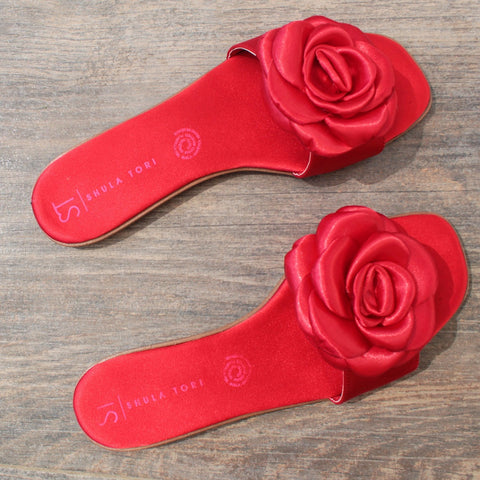 SANDALIA PLANA ROJA CON FLOR (MOD LIRIO-23)