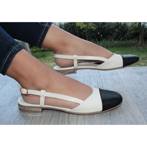 BALLERINA NEGRO/HUESO DESTALONADA CON PULSERA (MOD KARLA)