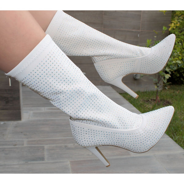 BOTÍN STILETTO STRETCH HUESO DE TACÓN DE AGUJA CON PIEDRAS (MOD JG-012-2)