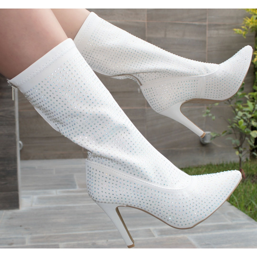 BOTÍN STILETTO STRETCH HUESO DE TACÓN DE AGUJA CON PIEDRAS (MOD JG-012-2)